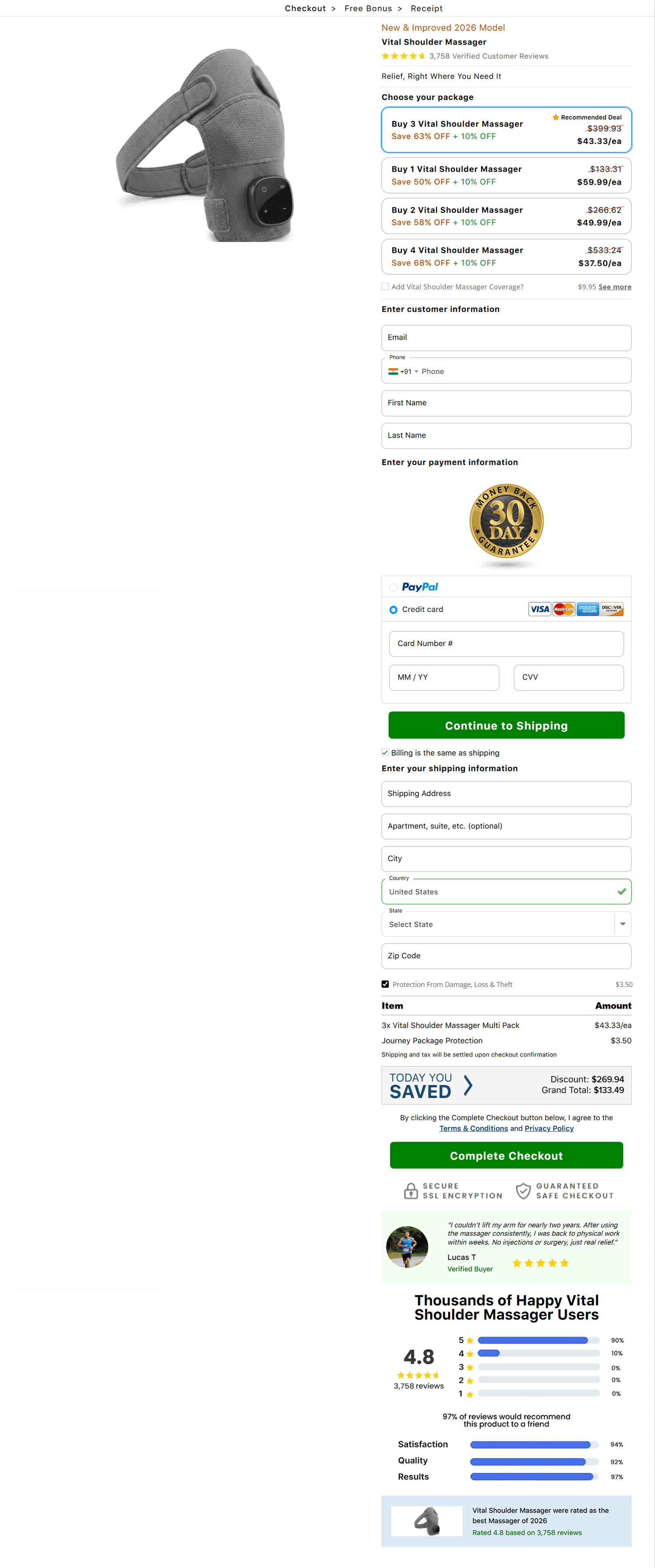 Vital Shoulder Massager secure checkout page